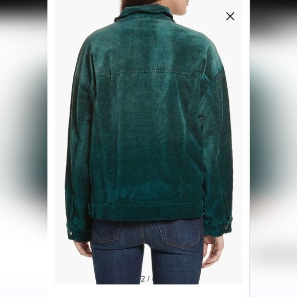 Free People Emerald Green Velvet Trucker Jacket with Silver Buttons Size Xs - Picture 9 of 16
